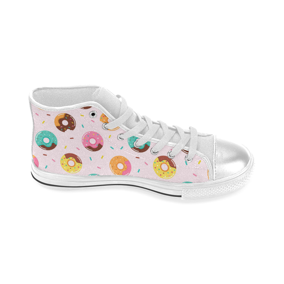Donut pattern glaze pink background Women's High Top Canvas Shoes White
