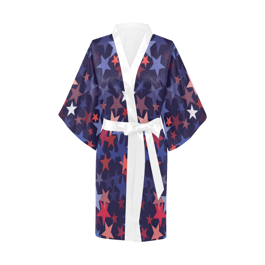 Red blue star pattern Women's Short Kimono Robe