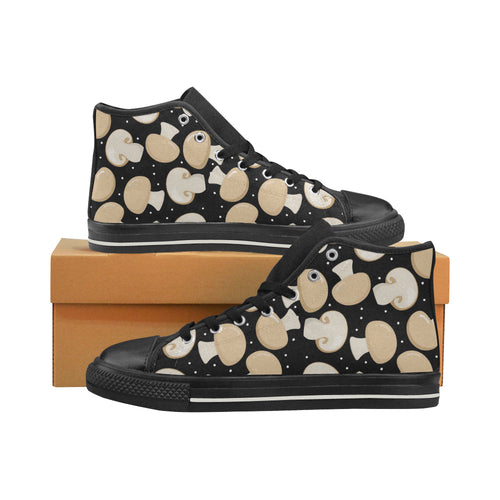 Champignon mushroom pattern Women's High Top Canvas Shoes Black