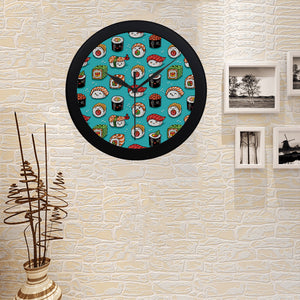 Cute sushi pattern Elegant Black Wall Clock