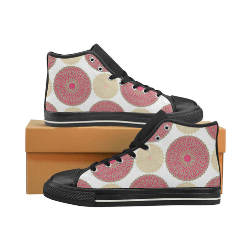 Circle indian pattern Women's High Top Canvas Shoes Black