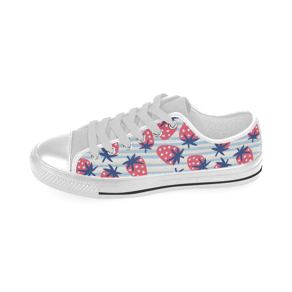 Strawberry pattern blue lines background Men's Low Top Shoes White