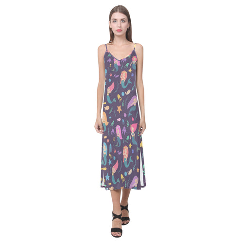 beautiful mermaid Fish jellyfish algae other marin V-Neck Open Fork Long Dress