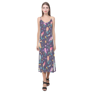 beautiful mermaid Fish jellyfish algae other marin V-Neck Open Fork Long Dress