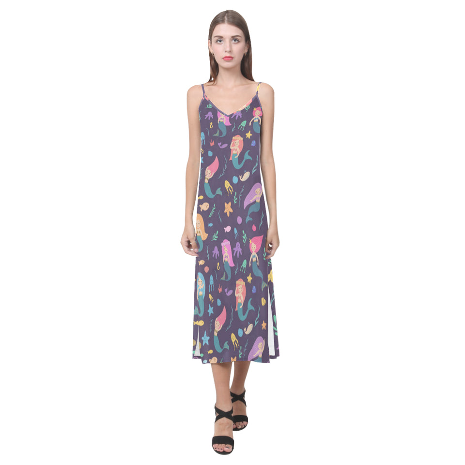 beautiful mermaid Fish jellyfish algae other marin V-Neck Open Fork Long Dress
