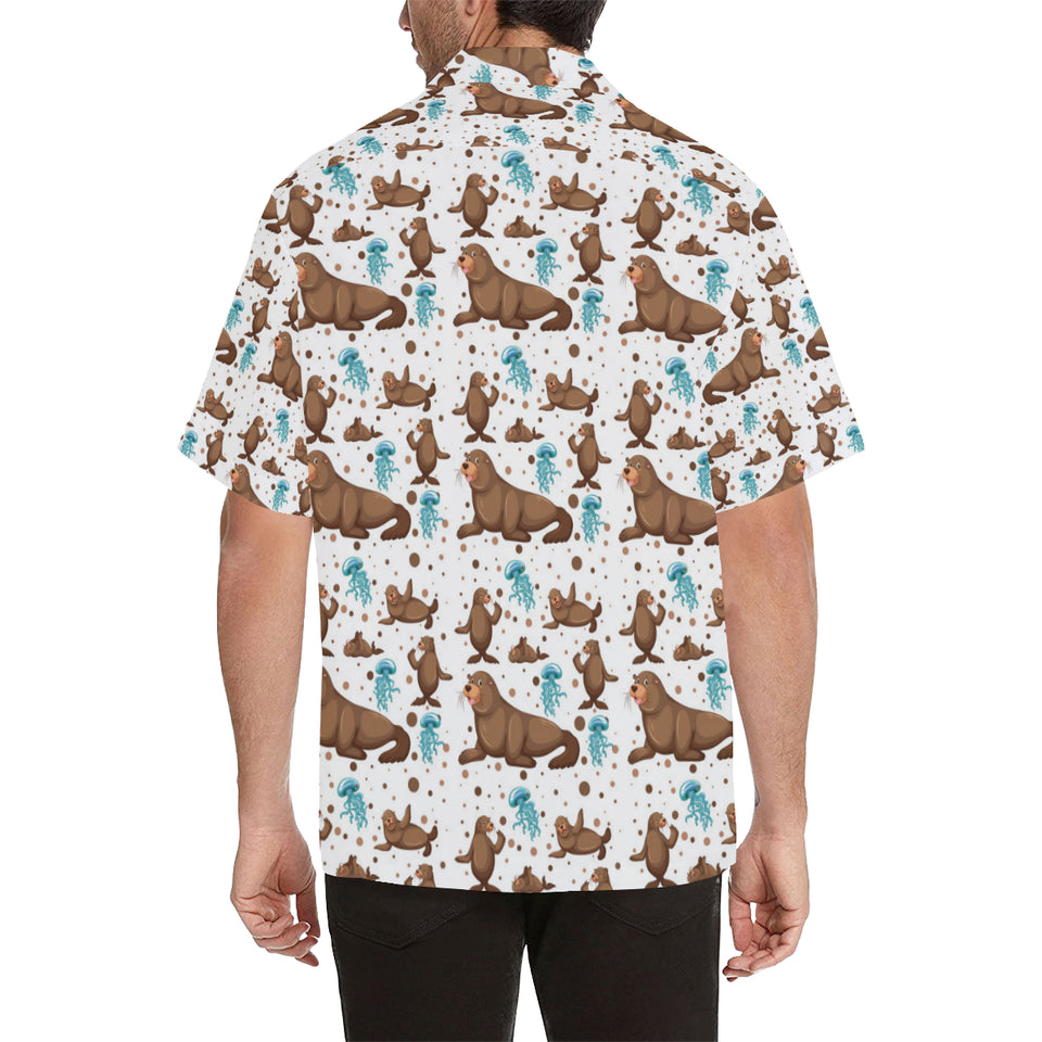 sea lion Seals jellyfish pattern Men's All Over Print Hawaiian Shirt