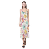 Clock butterfly pattern V-Neck Open Fork Long Dress