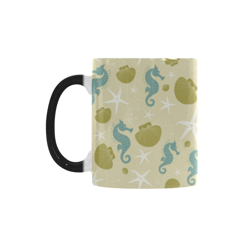 Seahorse shell starfish pattern background Morphing Mug Heat Changing Mug