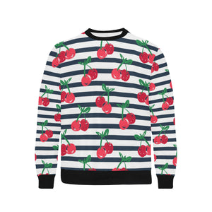 Hand drawn cherry pattern striped background Men's Crew Neck Sweatshirt