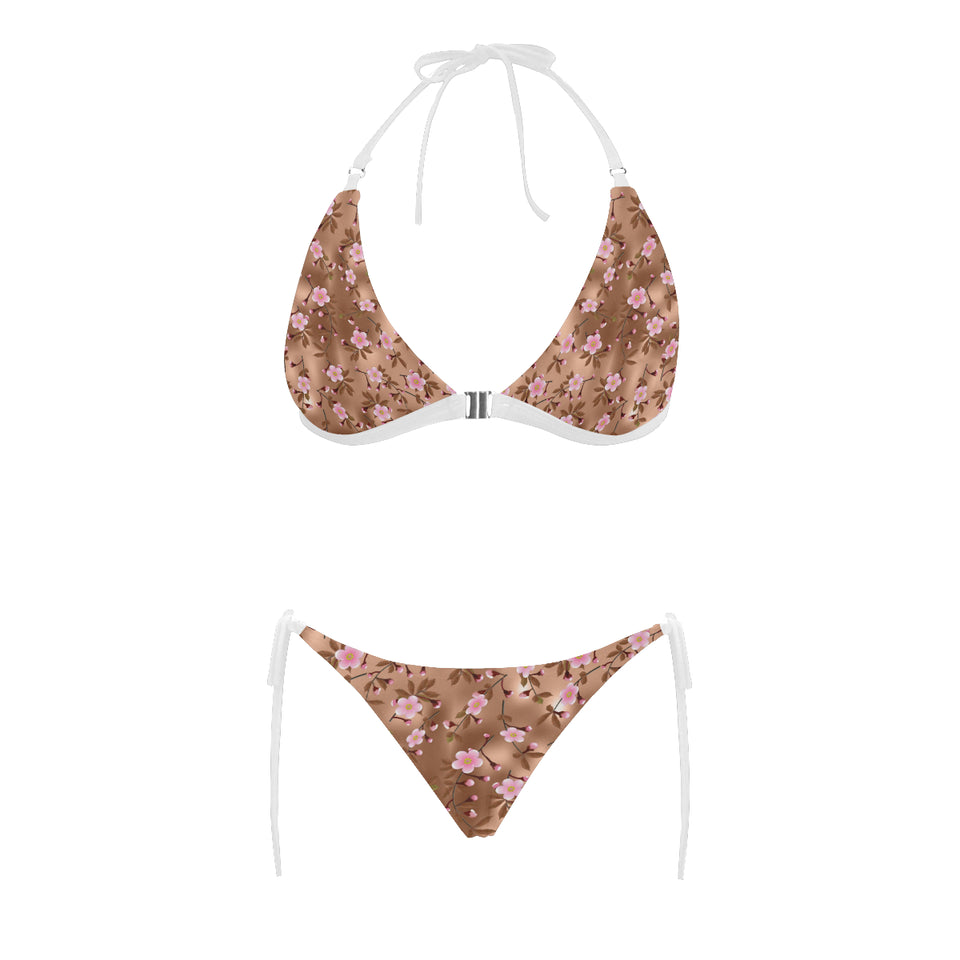 Pink sakura cherry blossom drak brown background Sexy Bikinis Two-Piece Swimsuits