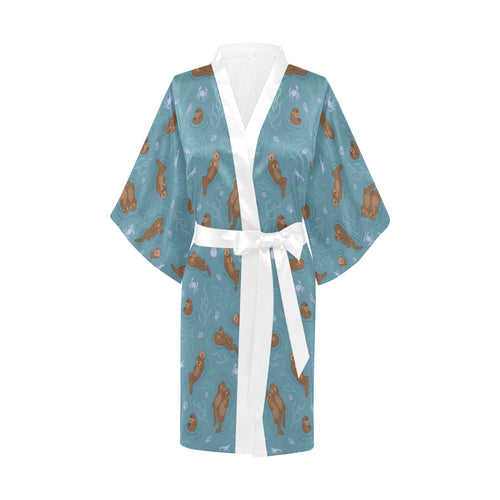 Sea otters pattern Women's Short Kimono Robe