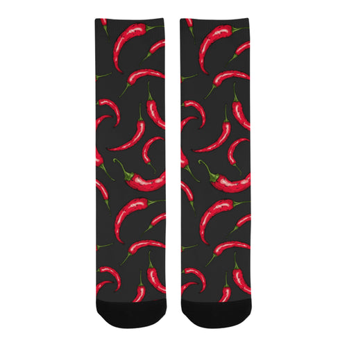 Chili peppers pattern black background Crew Socks