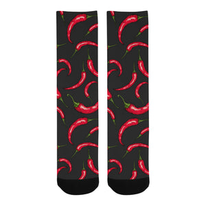 Chili peppers pattern black background Crew Socks