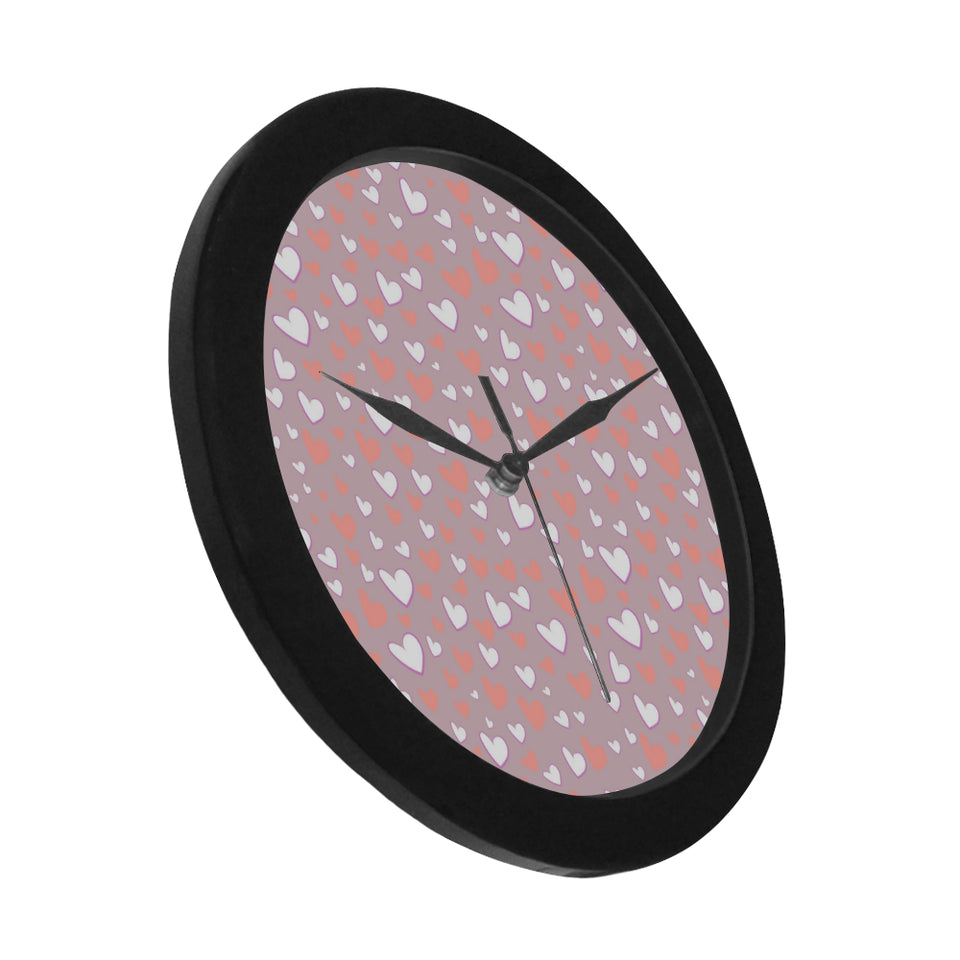 coral white heart pattern Elegant Black Wall Clock