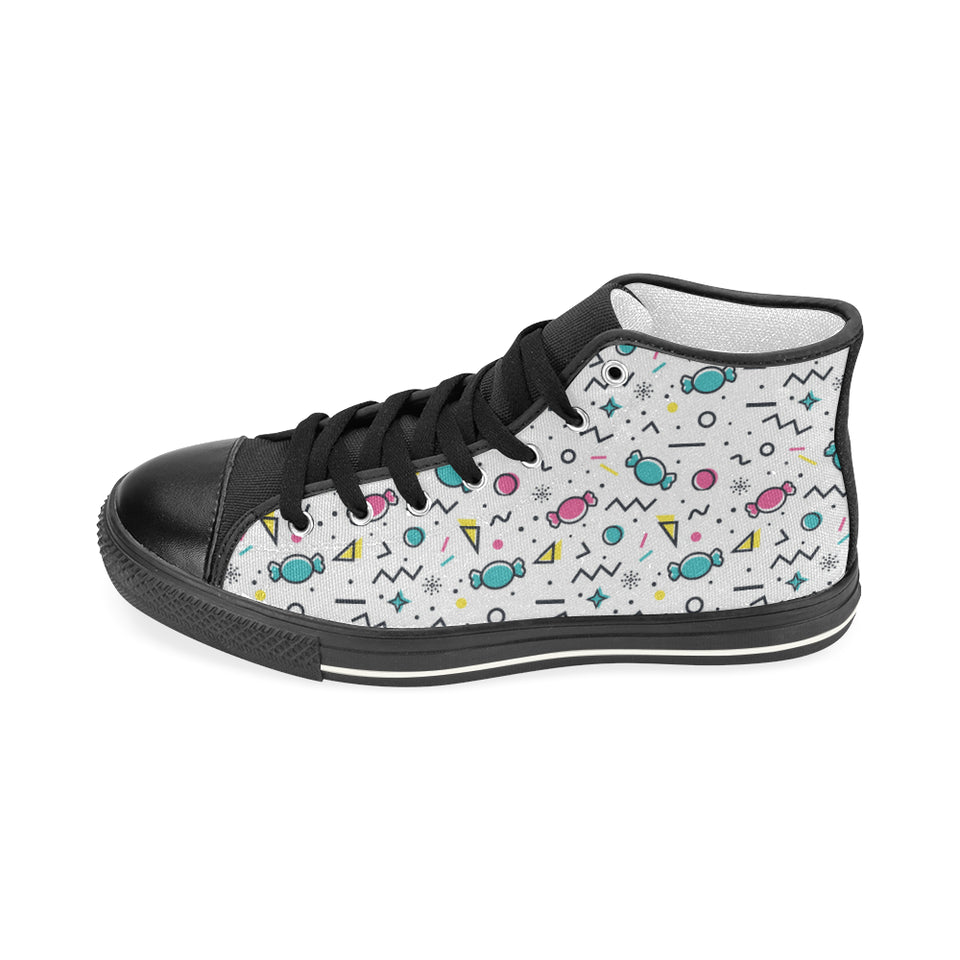 Candy design pattern Women's High Top Canvas Shoes Black