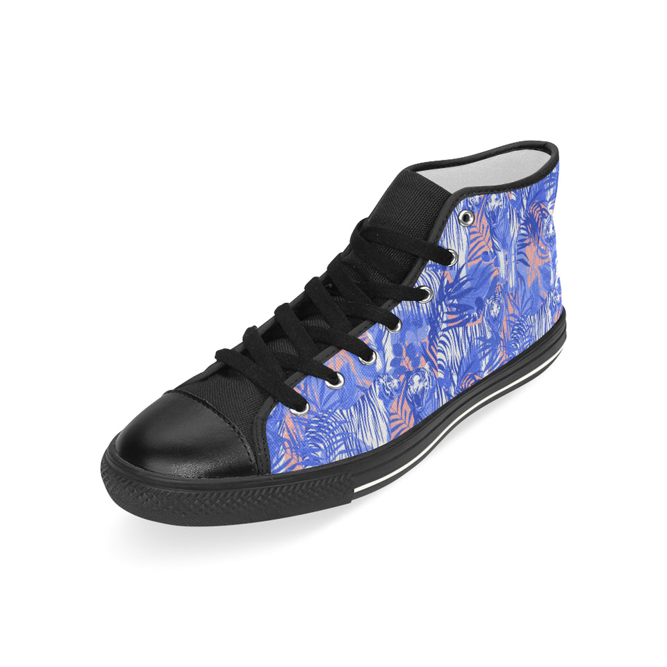 white bengal tigers pattern Men's High Top Canvas Shoes Black