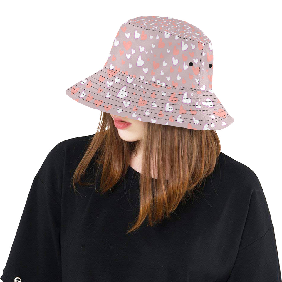 coral white heart pattern Unisex Bucket Hat