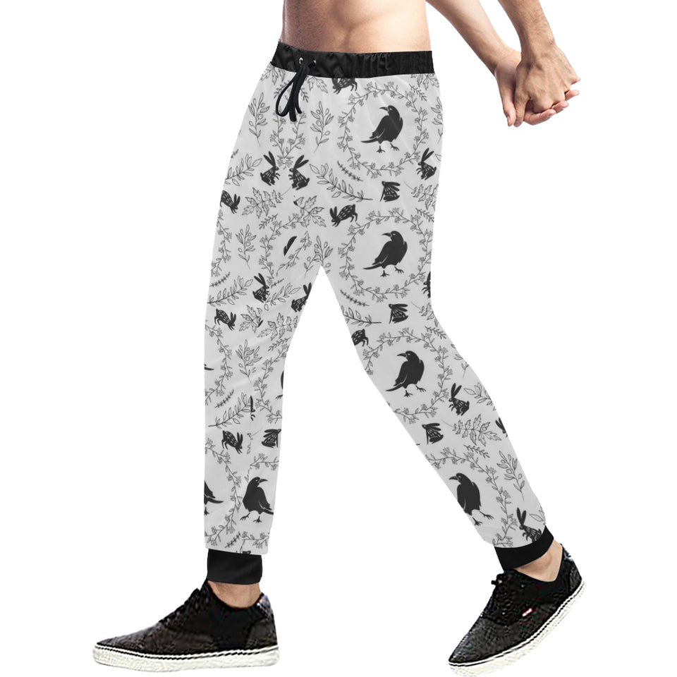 Crows floral wreath rabbit pattern Unisex Casual Sweatpants
