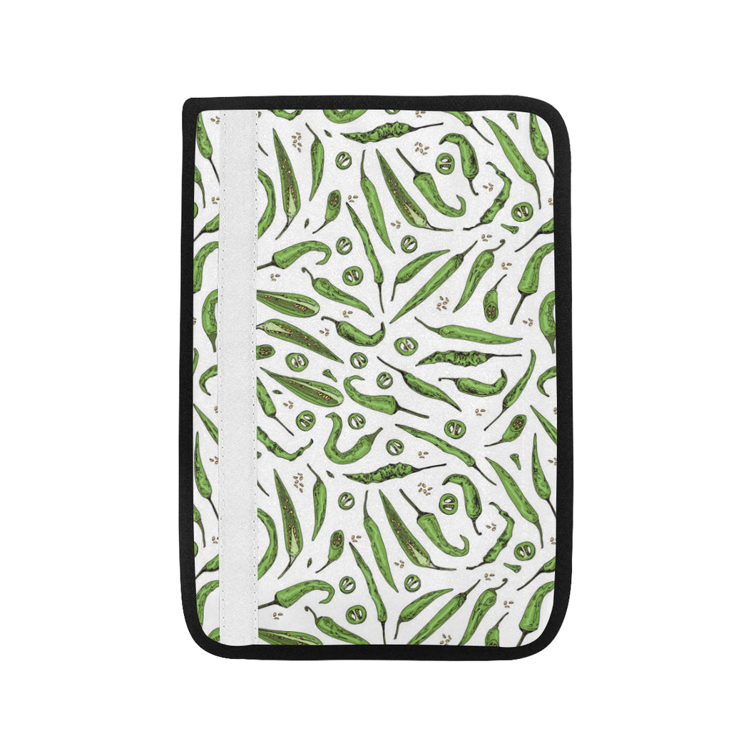 Hand drawn sketch style green Chili peppers patter Car Seat Belt Cover