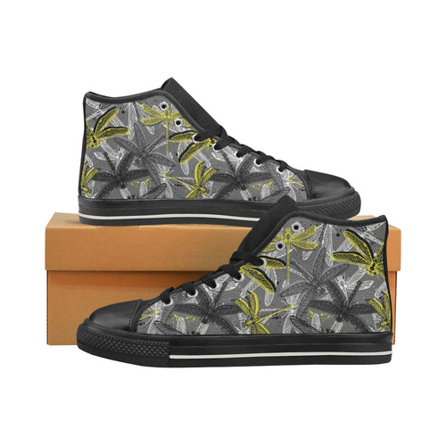 Hand drawn dragonfly pattern Women's High Top Canvas Shoes Black