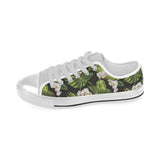 White orchid flower tropical leaves pattern blackg Men's Low Top Canvas Shoes White