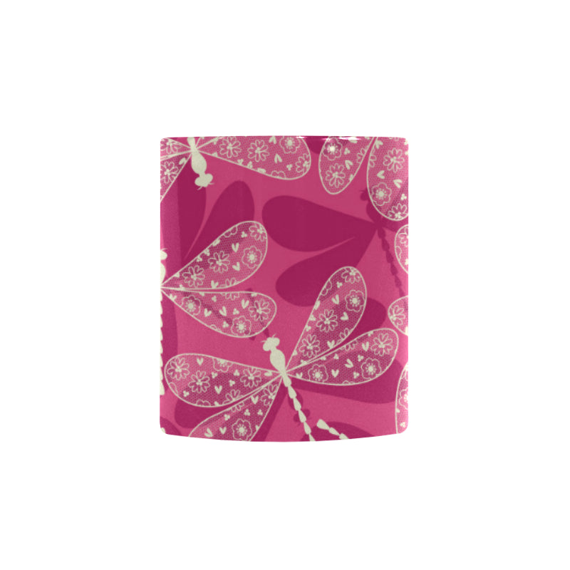 Beautiful dragonfly pink background Morphing Mug Heat Changing Mug