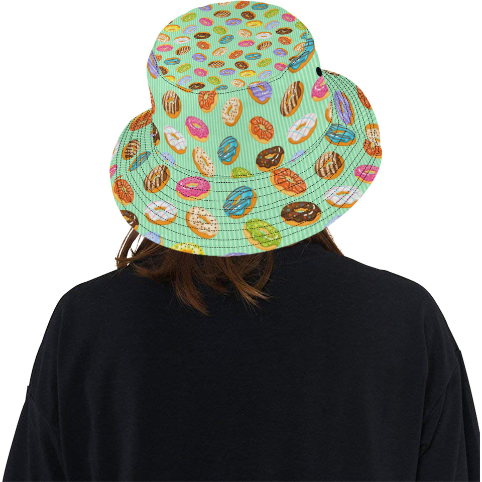 Colorful donut pattern green background Unisex Bucket Hat