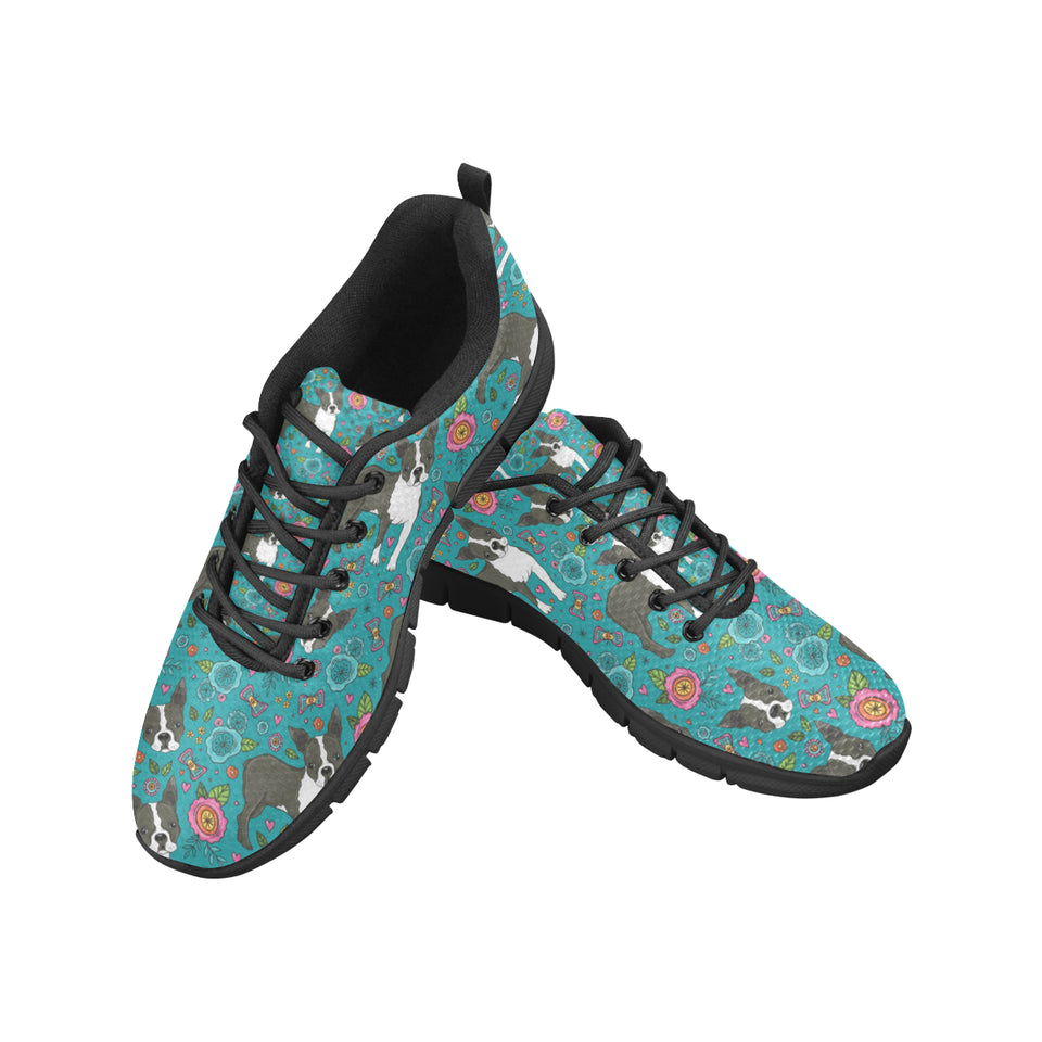 Boston terrier beautiful flower pattern Men's Sneaker Shoes