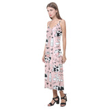 Cows milk product pink background V-Neck Open Fork Long Dress