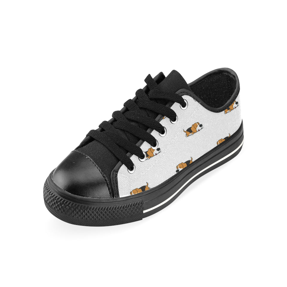 Cute beagle dog sleeping pattern Men's Low Top Canvas Shoes Black