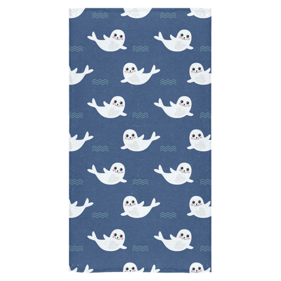 Cute white baby sea lion seal pattern Bath Towel