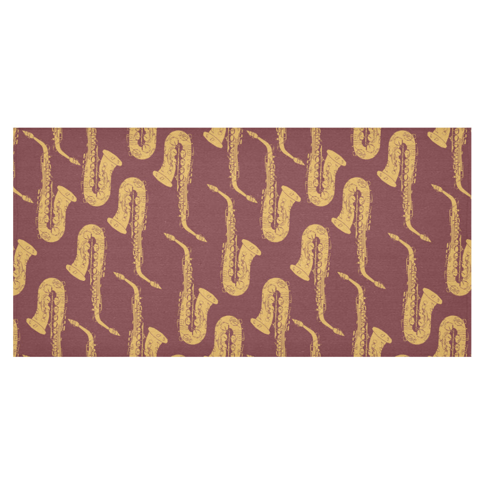 Hand drawn gold saxophone red background Tablecloth