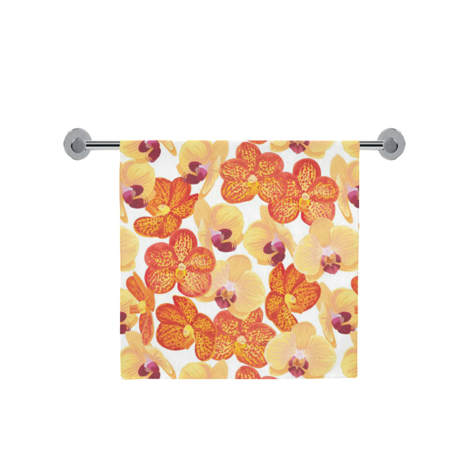 Orange yellow orchid flower pattern background Bath Towel
