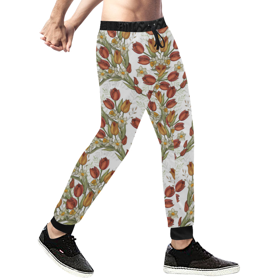 Red tulips and daffodils pattern Unisex Casual Sweatpants