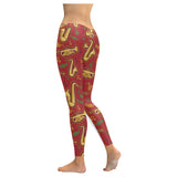 Saxophone cornet pattern red background Women's Legging Fulfilled In US