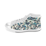 Japanese wave pattern Men's High Top Canvas Shoes White