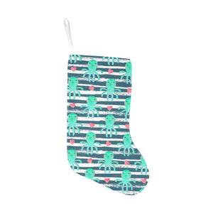 Cute octopuses heart striped background Christmas Stocking
