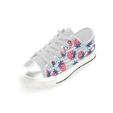 Strawberry pattern blue lines background Women's Low Top Canvas Shoes White