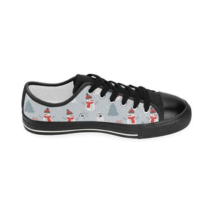 Snowman christmas  tree snow gray background Kids' Boys' Girls' Low Top Canvas Shoes Black
