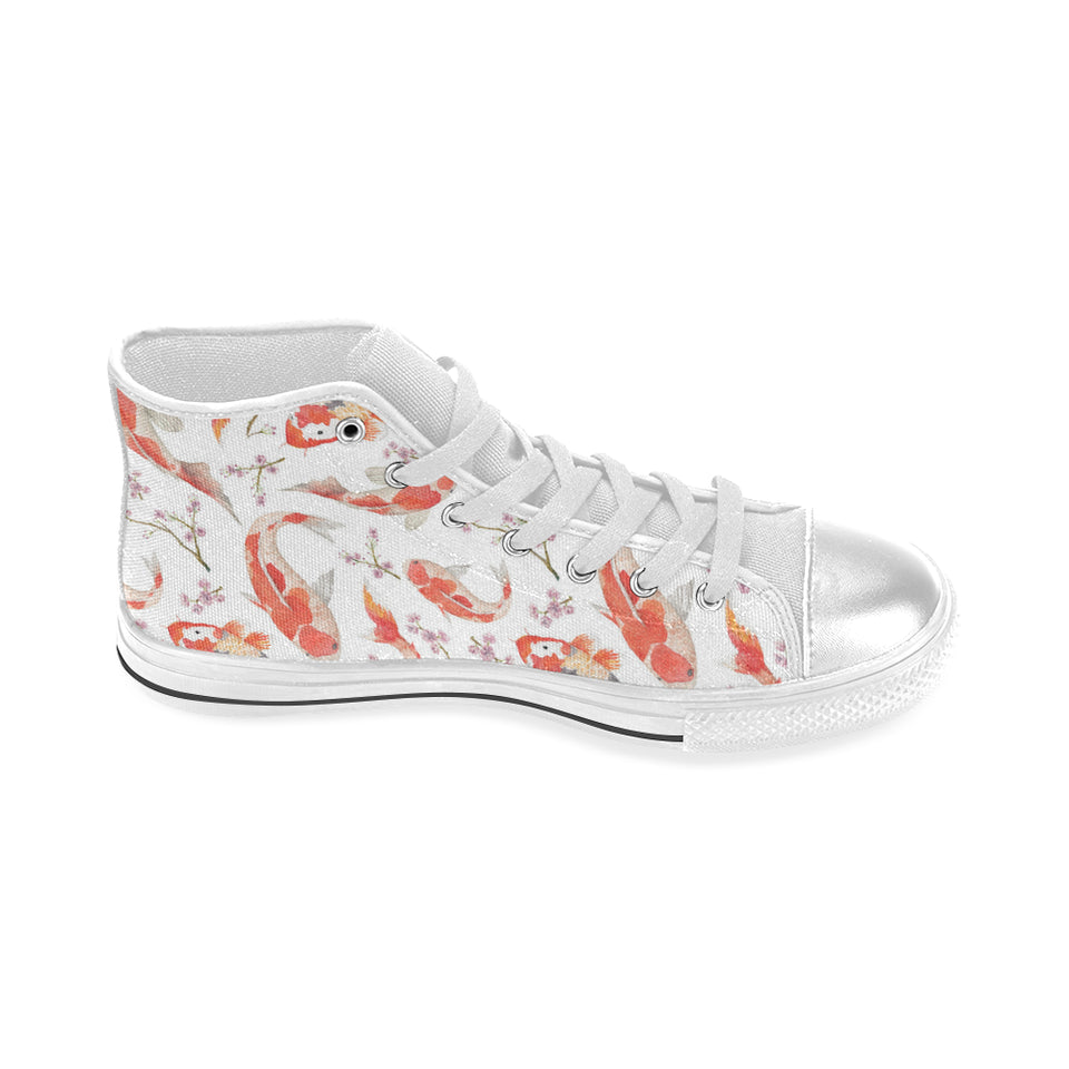 Watercolor fancy carp pattern Women's High Top Canvas Shoes White