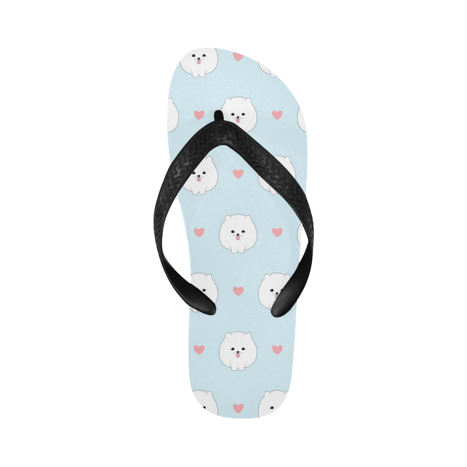 White cute pomeranian pattern Unisex Flip Flops