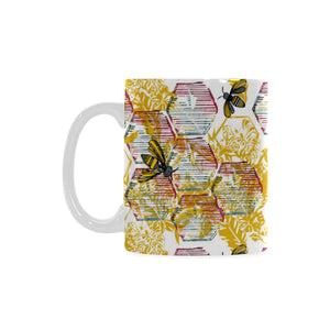 Cool Bee honeycomb leaves pattern Classical White Mug (Fulfilled In US)