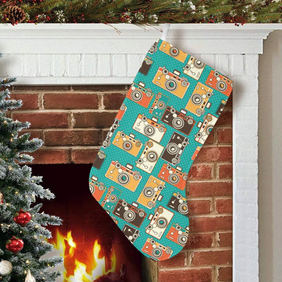 Camera Pattern Print Design 03 Christmas Stocking