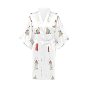 windmill design pattern Women's Short Kimono Robe