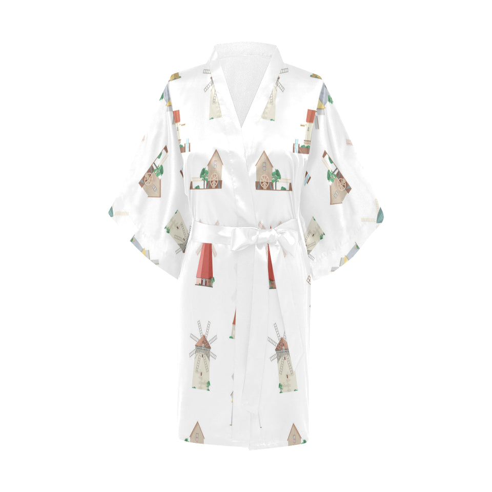 windmill design pattern Women's Short Kimono Robe