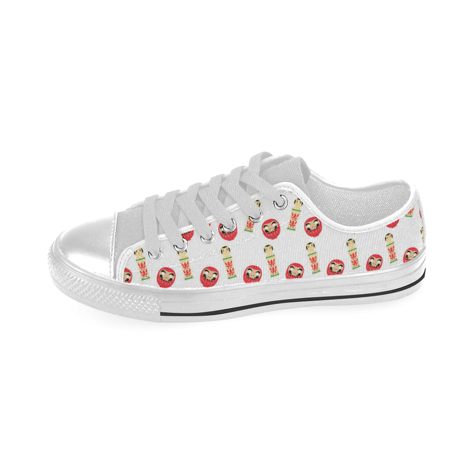 Daruma japanese wooden doll Men's Low Top Canvas Shoes White