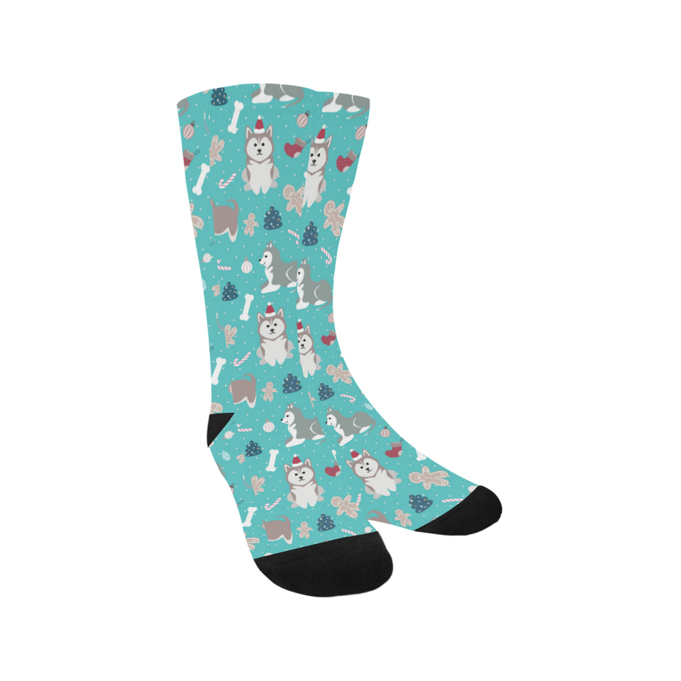 Christmas cute siberian husky puppie pattern Crew Socks