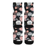 white swan blooming flower pattern Crew Socks