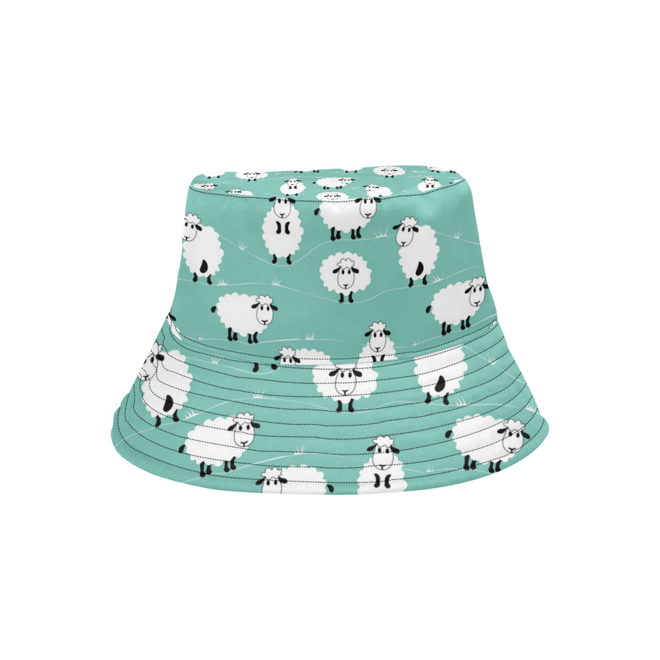 Cute sheep green background Unisex Bucket Hat