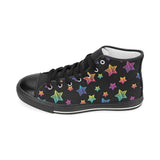 Colorful star pattern Women's High Top Canvas Shoes Black